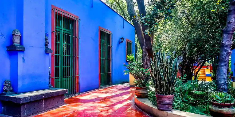 Garden courtyard at Casa Azul, the Frida Kahlo Museum in Coyoacán, Mexico City