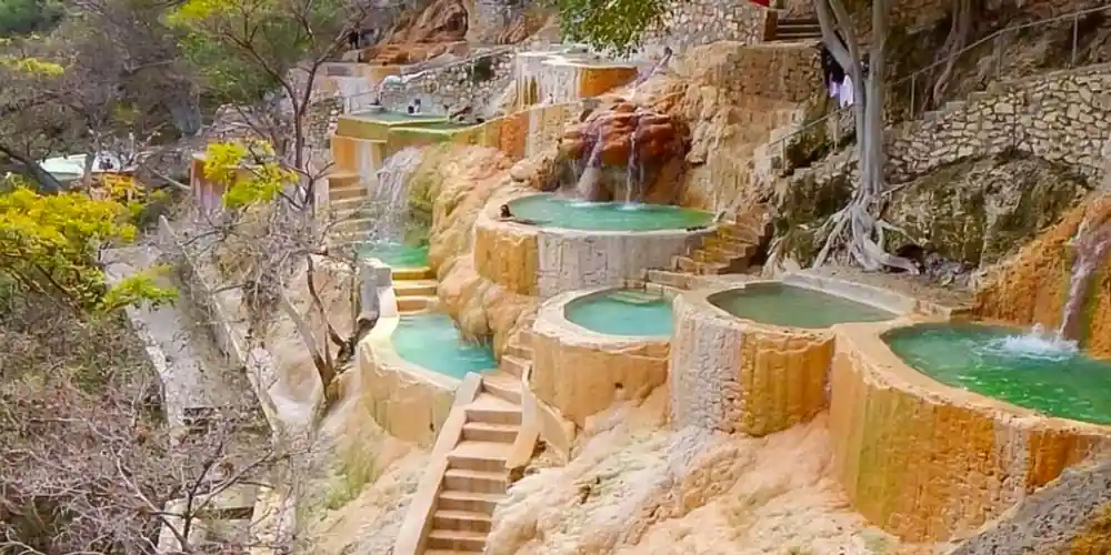 Terraced thermal pools at Grutas de Tolantongo in Hidalgo, Mexico