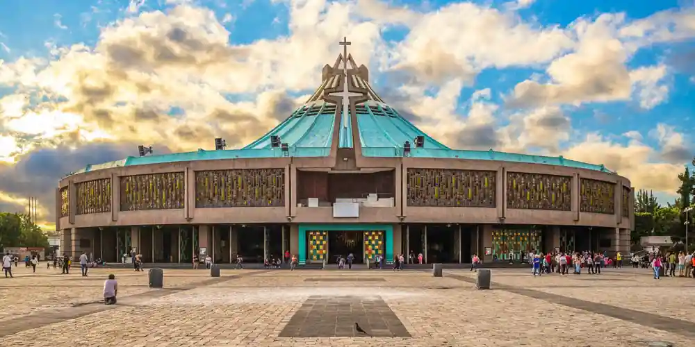 The modern circular Basilica of Guadalupe in Mexico City.